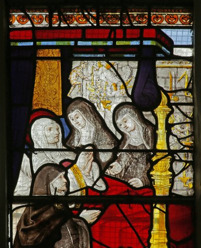 Angyalokat és démonokat ábrázoló ablak Saint Genevieve halálakor alkotó: French School